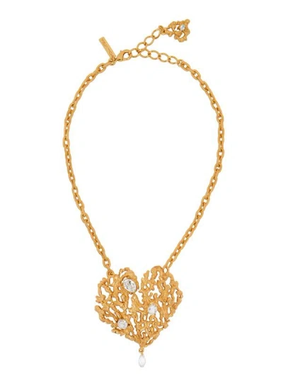 Oscar De La Renta Coral Heart Pendant Necklace In Gold