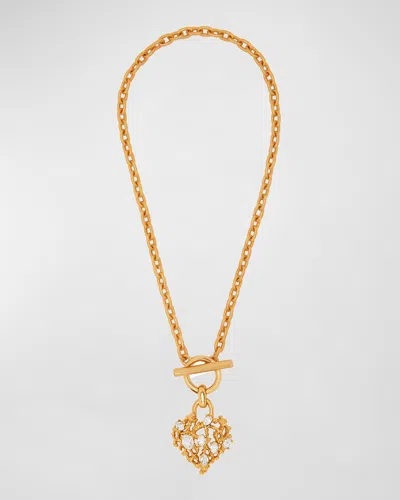 Oscar De La Renta Coral Heart Toggle Necklace In Crystal