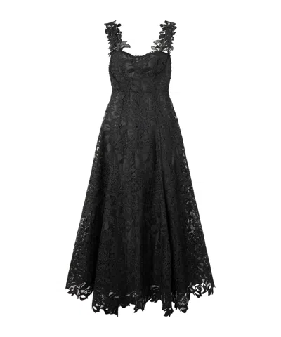 Oscar De La Renta Corded Lace Gown In Black