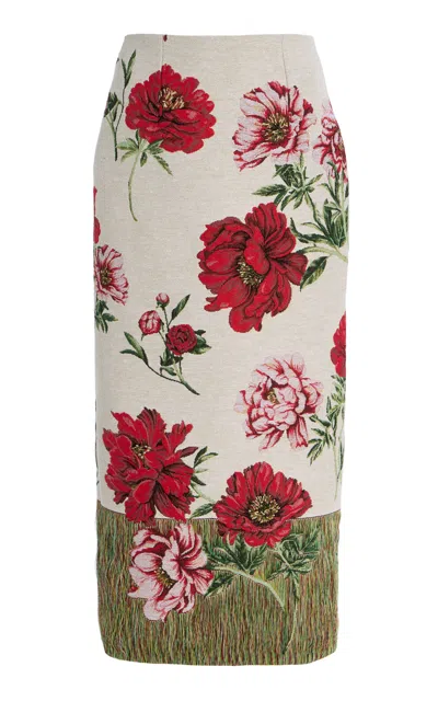 Oscar De La Renta Cotton-blend Jacquard Midi Skirt In Multi