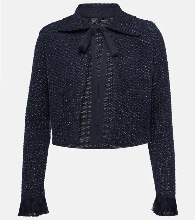 Oscar De La Renta Cotton-blend Tweed Jacket In Navy