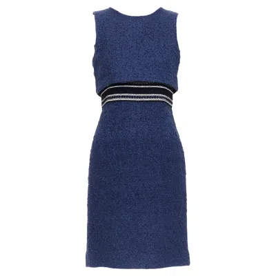 Oscar De La Renta Cotton Blend Tweed Layered Dress In Blue