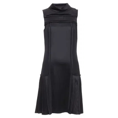 Oscar De La Renta Cotton Foldover Collar Trimmed Dress In Black