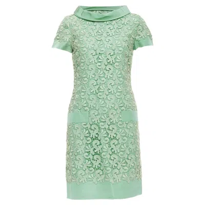 Oscar De La Renta Cotton Lace Silk Stand Collar Dress In Green