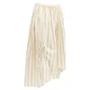 Oscar De La Renta Cotton Linen Ruched Cutout Striped Balloon Skirt In White