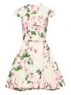 Oscar De La Renta Short-sleeve Cherry Blossom Poplin Mini Dress With Belt