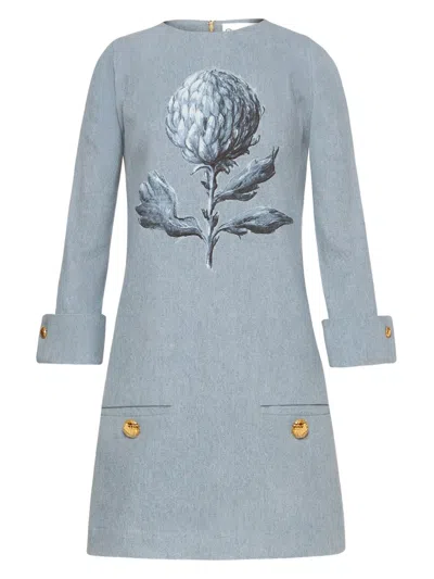 Oscar De La Renta Cotton Mini Dress In Gray