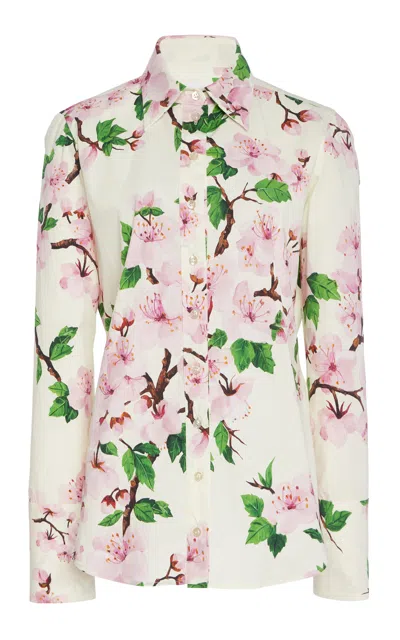 Oscar De La Renta Cotton Poplin Shirt In Ivory