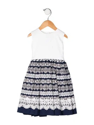 Pre-owned Oscar De La Renta Babies' Cotton Short Sleeve Dress In Blue/white