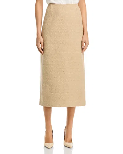 Oscar De La Renta Cotton Wool Tweed Pencil Skirt In Brown