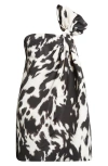 Oscar De La Renta Cow Print Strapless Cocktail Dress In Black