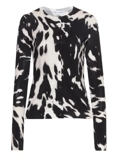 Oscar De La Renta Cowhide-print Button Cardigan In Black
