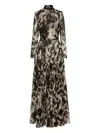 Oscar De La Renta Cowhide-print Pleated Maxi Dress In Brown