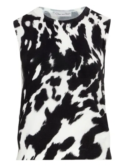 Oscar De La Renta Cowhide-print Sleeveless Knitted Top In Black