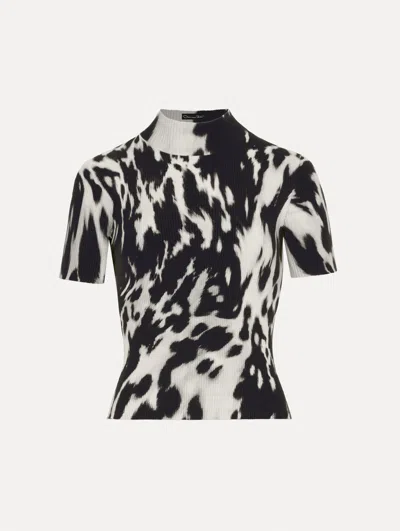 OSCAR DE LA RENTA COWHIDE PRINTED RIBBED PULLOVER