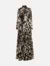Oscar De La Renta Cowhide Printed Silk Chiffon Dress In Brown