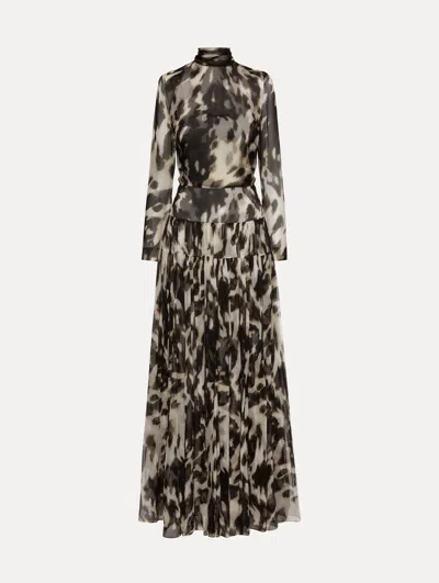 OSCAR DE LA RENTA COWHIDE PRINTED SILK CHIFFON DRESS