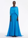 Oscar De La Renta Cowl Back Silk Georgette Caftan In Sapphire