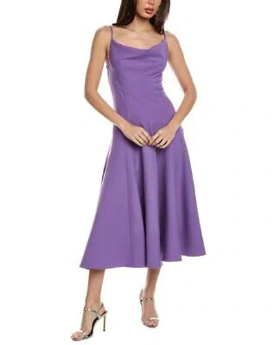 Pre-owned Oscar De La Renta Cowl Neck Full Skirt Wool-blend Midi Dress Women's In Purple