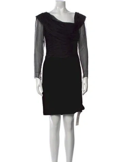 Pre-owned Oscar De La Renta Cowl Neck Mini Dress In Black