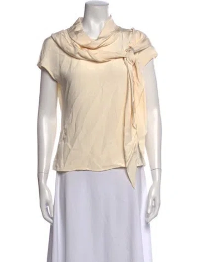 Pre-owned Oscar De La Renta Cowl Neck Short Sleeve Blouse In Neutrals