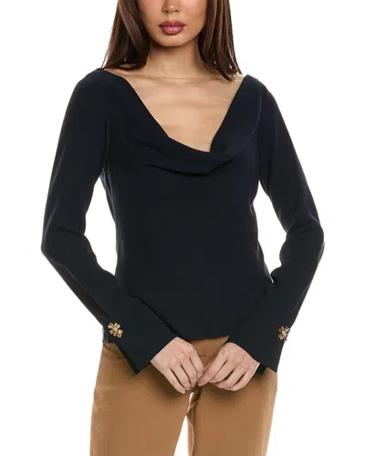 Oscar De La Renta Cowl Neck Silk-blend Blouse In Blue