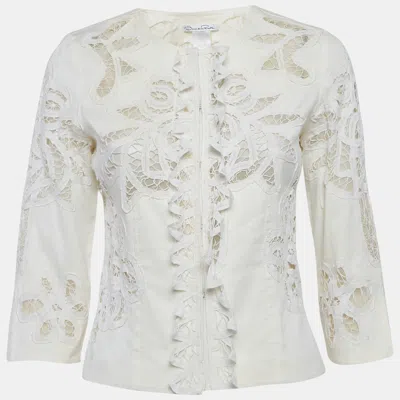 Pre-owned Oscar De La Renta Cream Lace Jacket S