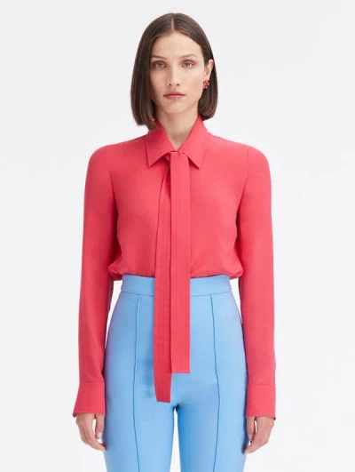 Oscar De La Renta Scarf-neck Crepe Blouse In Cerise