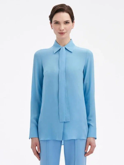 Oscar De La Renta Crepe De Chine Blouse In Powder Blue