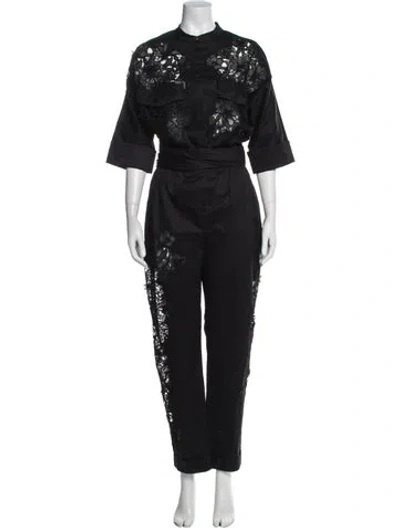 Pre-owned Oscar De La Renta Crew Neck Jumpsuit In Black