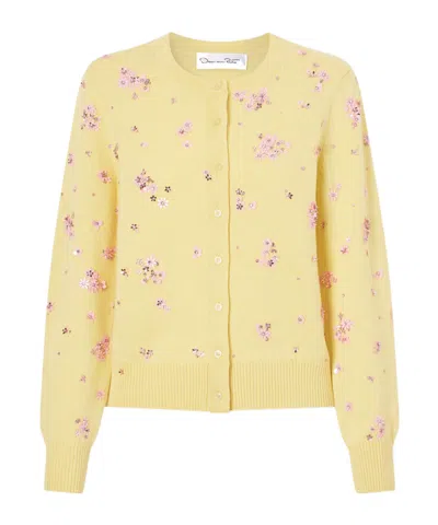 Oscar De La Renta Crew Neck Knit Cardigan In Yellow