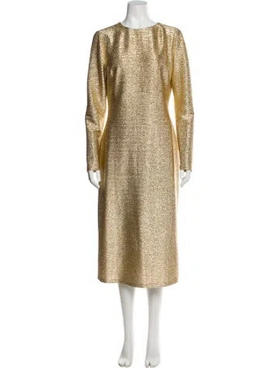 Pre-owned Oscar De La Renta Crew Neck Long Dress In Gold