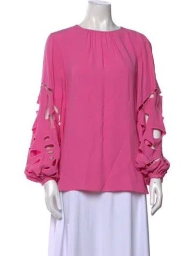 Pre-owned Oscar De La Renta Crew Neck Long Sleeve Blouse In Pink