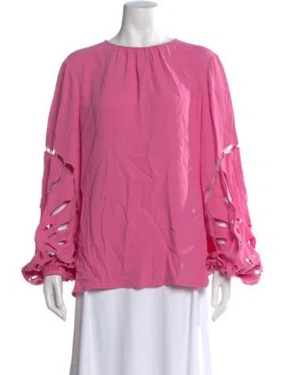 Pre-owned Oscar De La Renta Crew Neck Long Sleeve Blouse In Pink