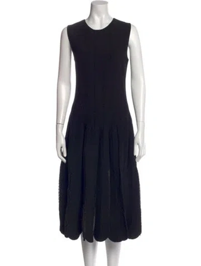 Pre-owned Oscar De La Renta Crew Neck Midi Length Dress In Black