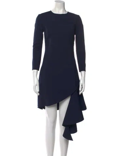 Pre-owned Oscar De La Renta Crew Neck Midi Length Dress In Blue