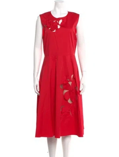 Pre-owned Oscar De La Renta Crew Neck Midi Length Dress W/ Tags In Red