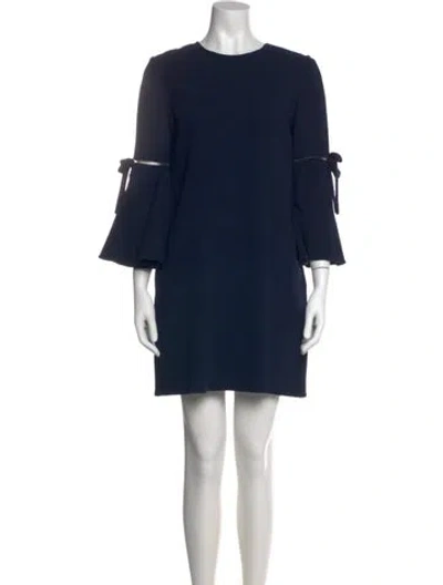 Pre-owned Oscar De La Renta Crew Neck Mini Dress In Blue