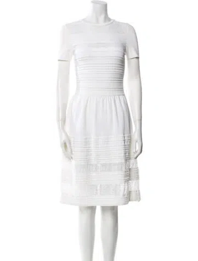 Pre-owned Oscar De La Renta Crew Neck Mini Dress In White