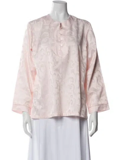 Pre-owned Oscar De La Renta Crew Neck Three-quarter Sleeve Blouse In Pink