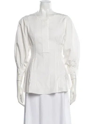 Pre-owned Oscar De La Renta Crew Neck Three-quarter Sleeve Blouse In White