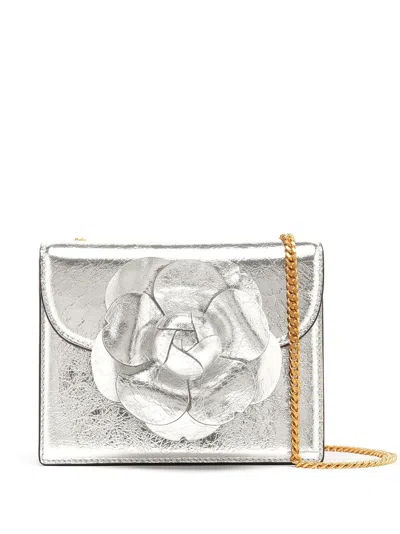Oscar De La Renta Crinkle Metallic Mini Tro Bag In Silver