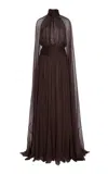 Oscar De La Renta Crinkled Silk Chiffon Caftan In Brown