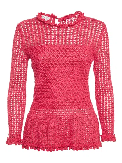 Pre-owned Oscar De La Renta Crochet Sheer Top In Pink