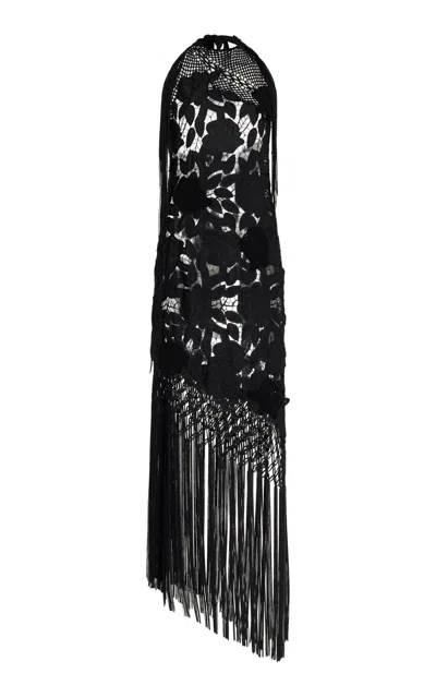 Oscar De La Renta Crocheted Cotton Maxi Dress In Black