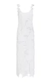 Oscar De La Renta Rose-embroidered Crochet-knit Midi Dress In White
