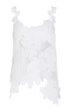 Oscar De La Renta Rose Crochet Mesh Asymmetric Tank Top In White