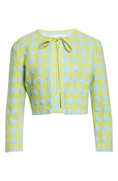 Oscar De La Renta Crop Gingham Jacquard Cardigan In Multi