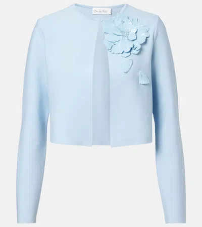 Oscar De La Renta Fitted Jacket With Peony Embellishment In Blue