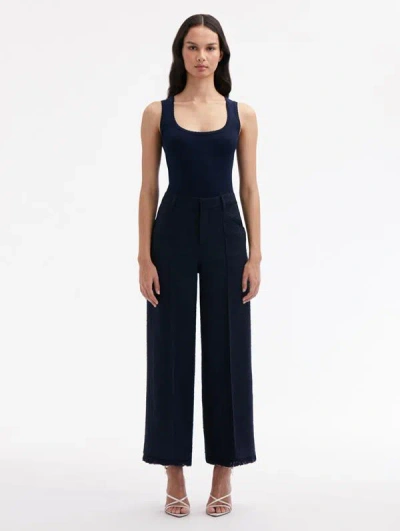 Oscar De La Renta Cropped Tweed Pant In Navy